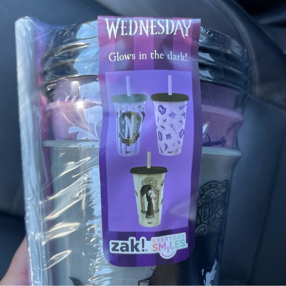 Zak! NWT Wednesday Glow In The Dark Cold Tumbler Cups Set of 3 Halloween - Picture 2 of 7